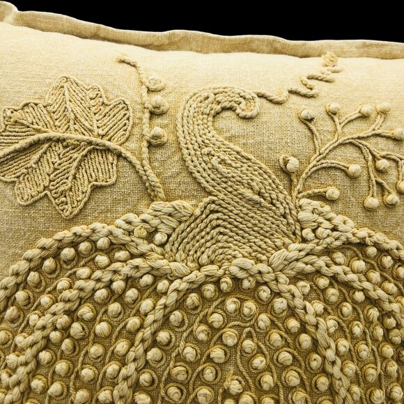 Vtg Shabby Chic Embroidered Textured Pumpkin Decorative Pillow Beige Cotton 19" - Picture 9 of 11